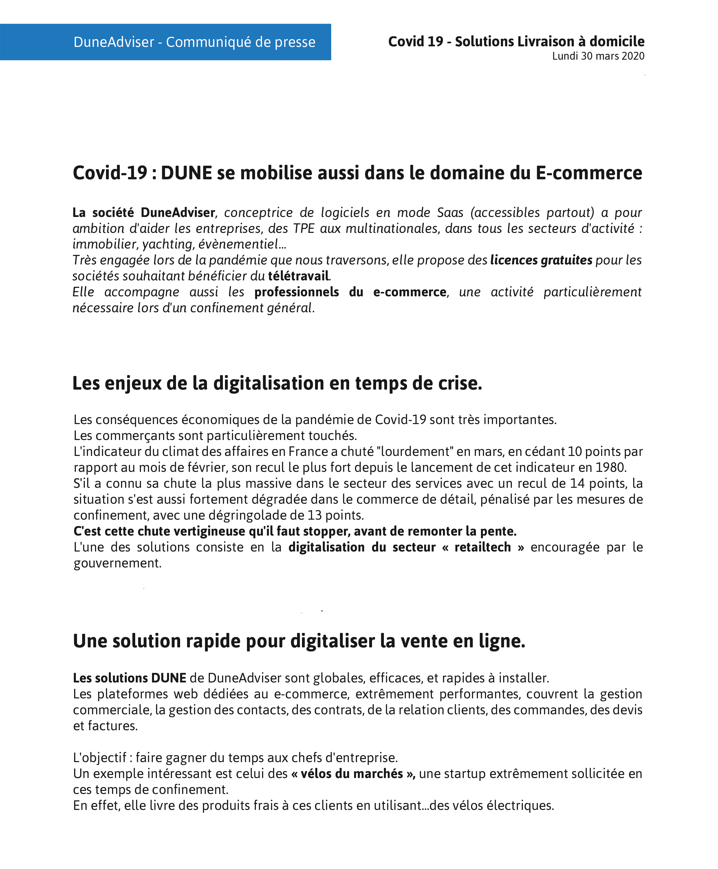Communiqué de Presse FR - Télétravail - Covid-19
